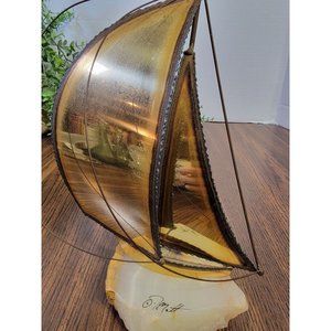 De Mott MCM Brass Sailboat Sculpture w/ Quartz Base, Signed